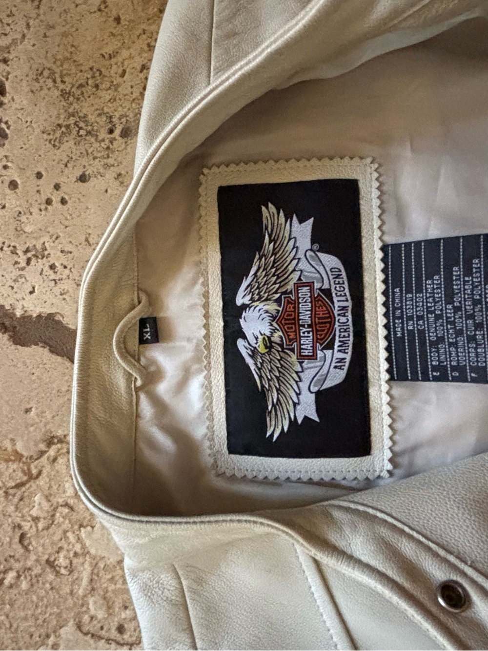 RARE Harley-Davidson Cream Leather Jacket & matching Chaps w/ Embroidered Eagle - Picture 5 of 10
